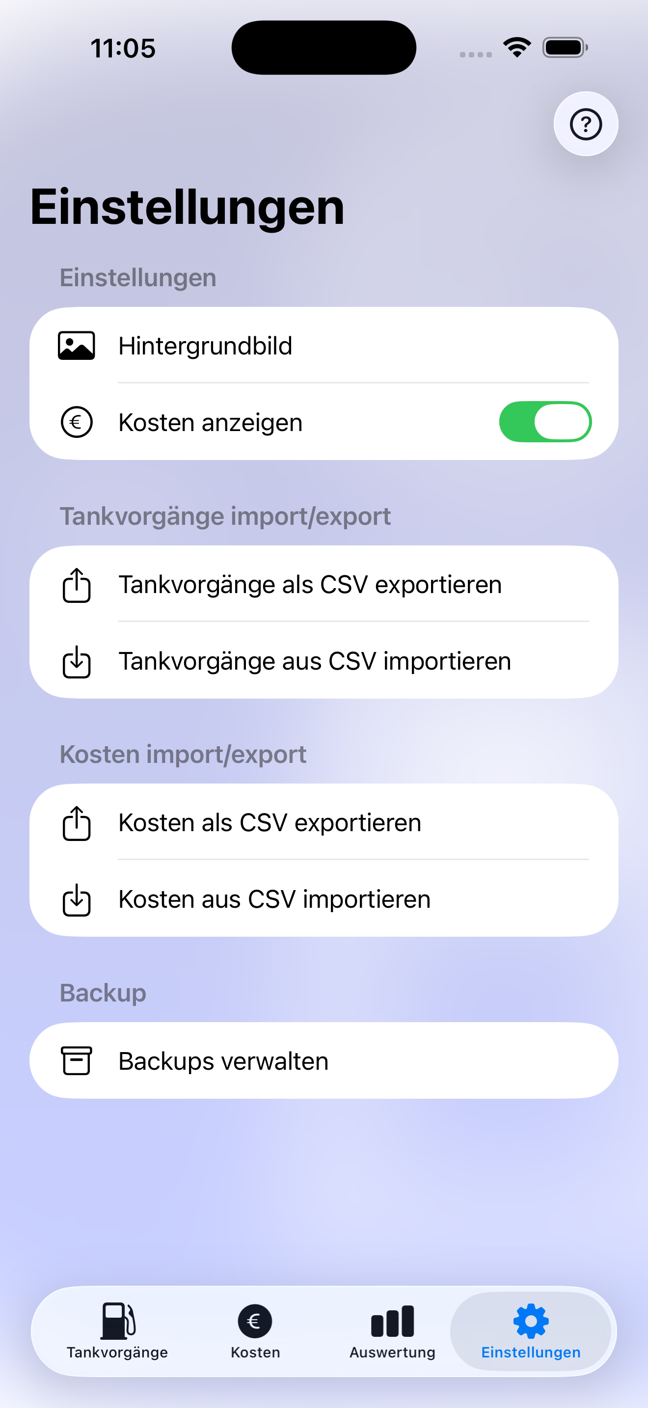 Spritverbrauch Konfiguration