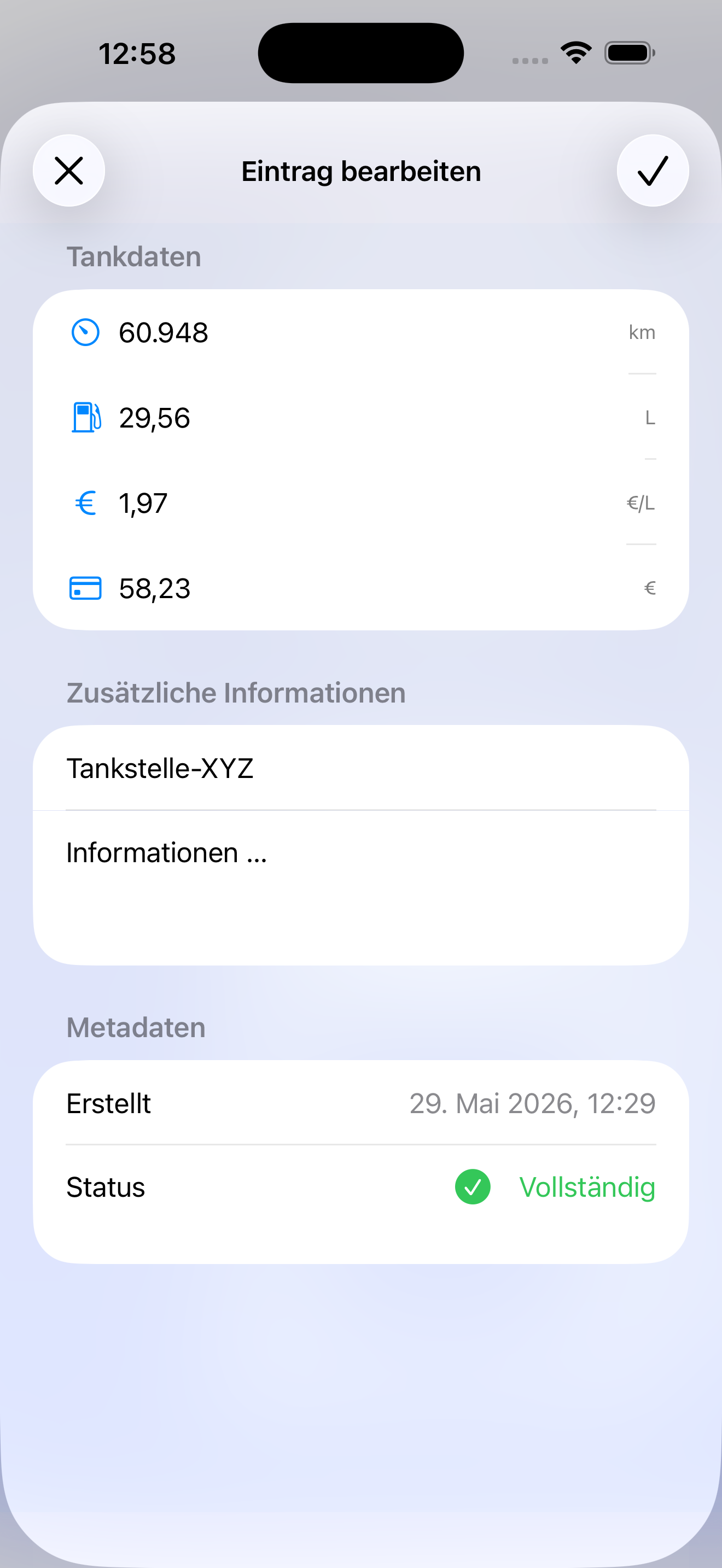 Spritverbrauch bearbeiten